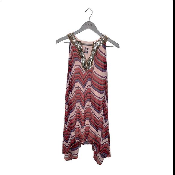 Free People Dress Striped Chevron Sequin Neckline M - Picture 1 of 7